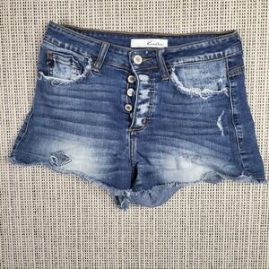KanCan Shorts Womens 25 Distressed Denim High Rise Raw Hem Button Fly VBK1309‎